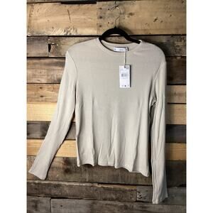 Mango Long Sleeve Ribbed Women’s Shirt Size Large In Beige